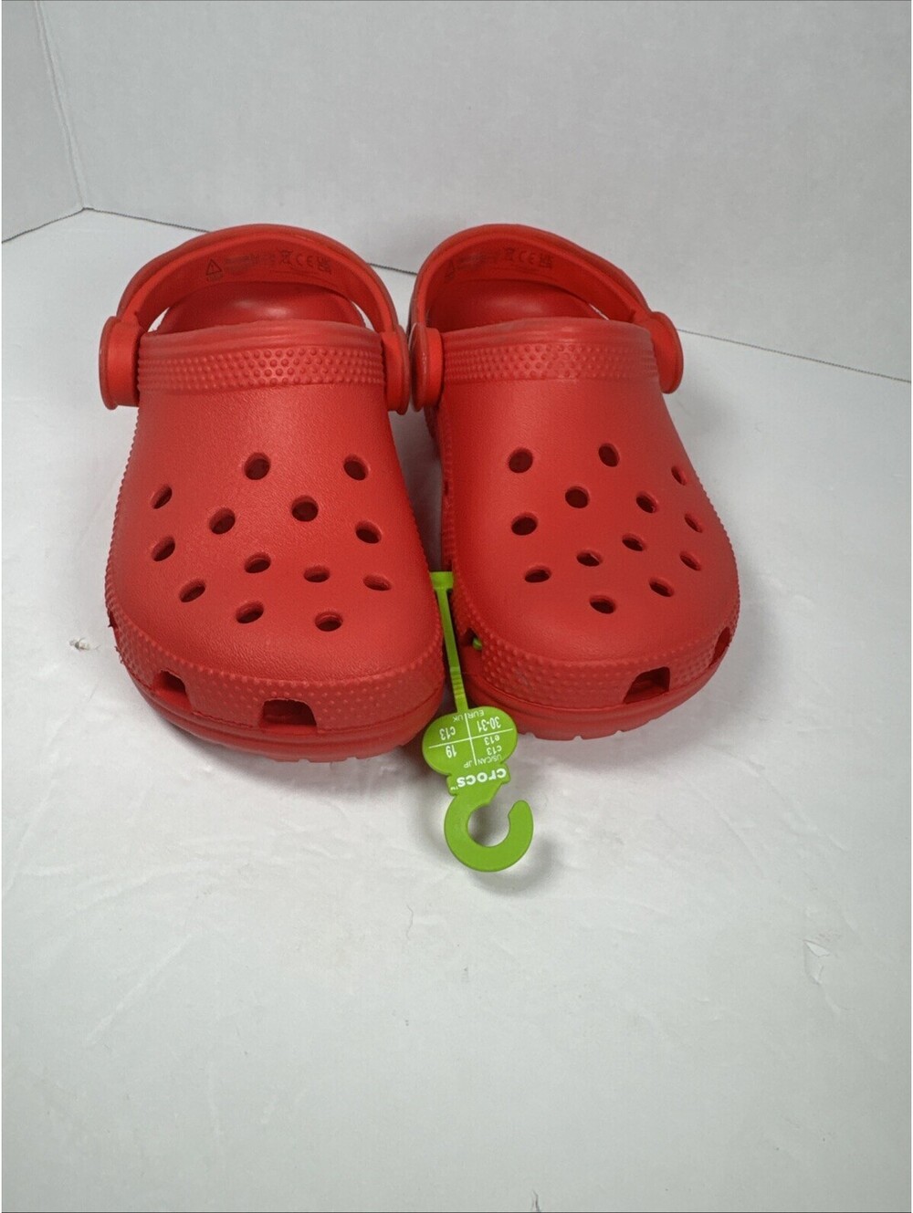 Crocs Classic Clog Kids J3 Red Flame Strap Slip On Shoes New